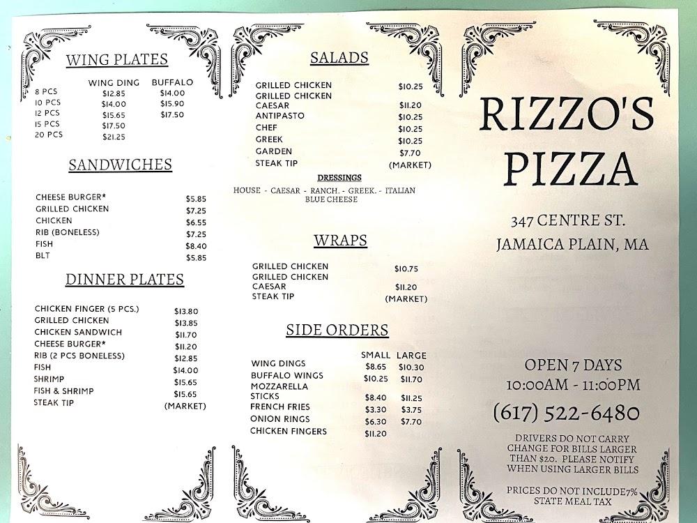 Rizzo's Pizza Menu image 2